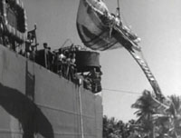 Bikini islander sailing canoe being relocated