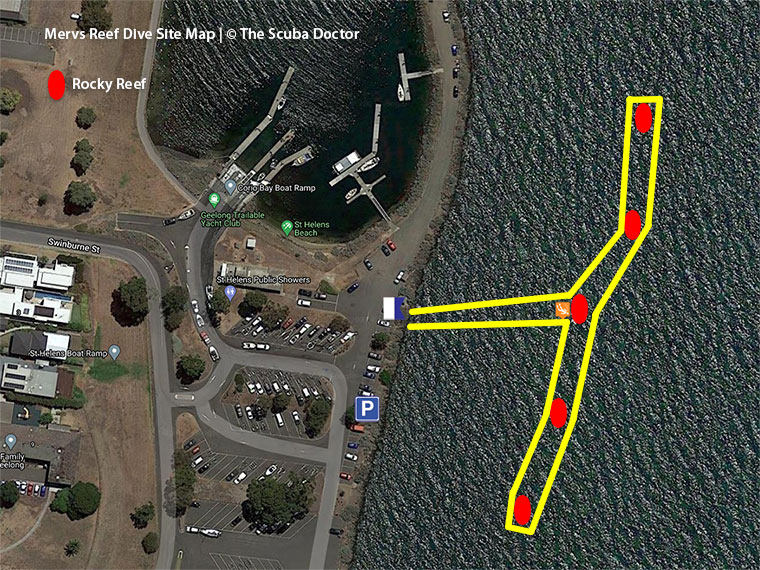 Merv's Reef Dive Site Map