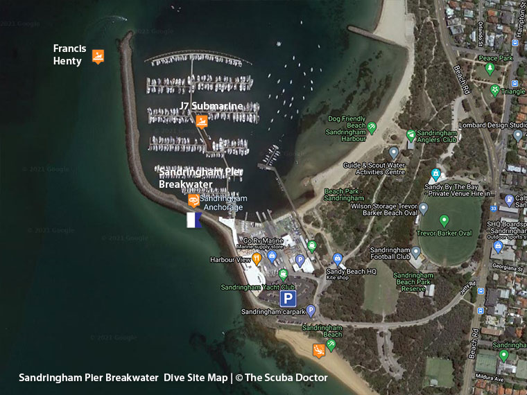 Sandringham Pier Breakwater Dive Site Map