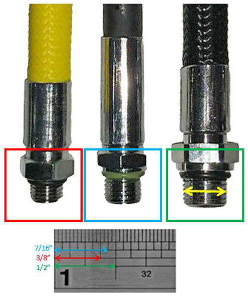 Measuring scuba hose fittings