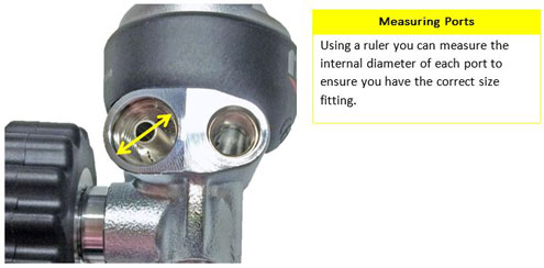 Measuring scuba regulator port size