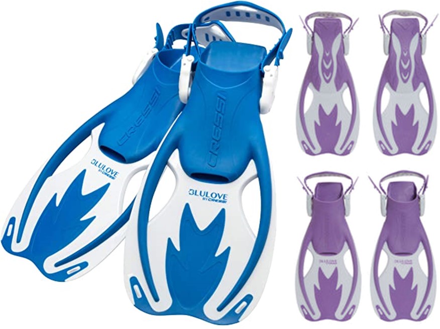 Cressi Rocks Kids Adjustable Barefoot Fins S-M Blue/ White - Click Image to Close