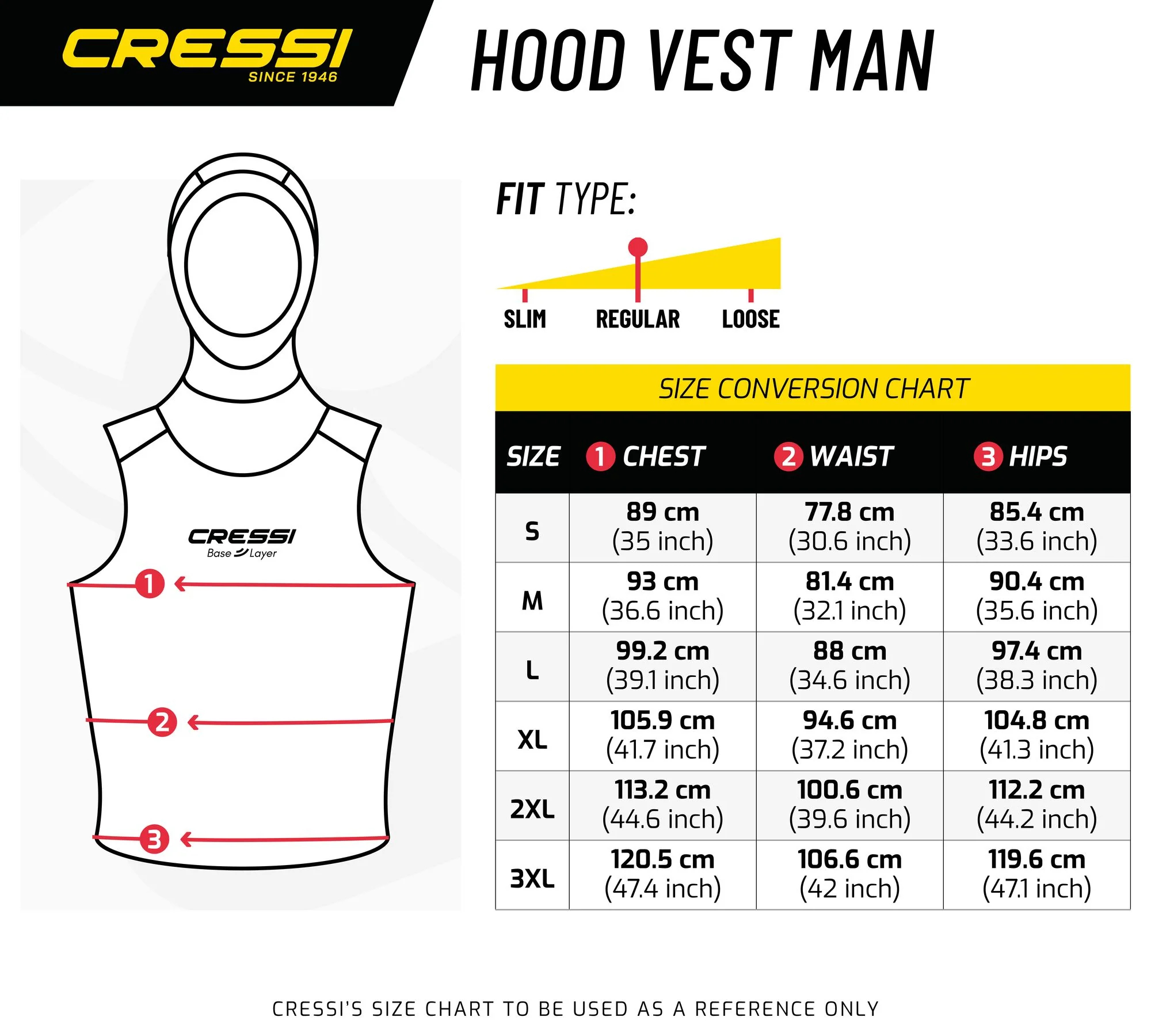 Cressi Base Layer Hooded Vest Sizing Chart