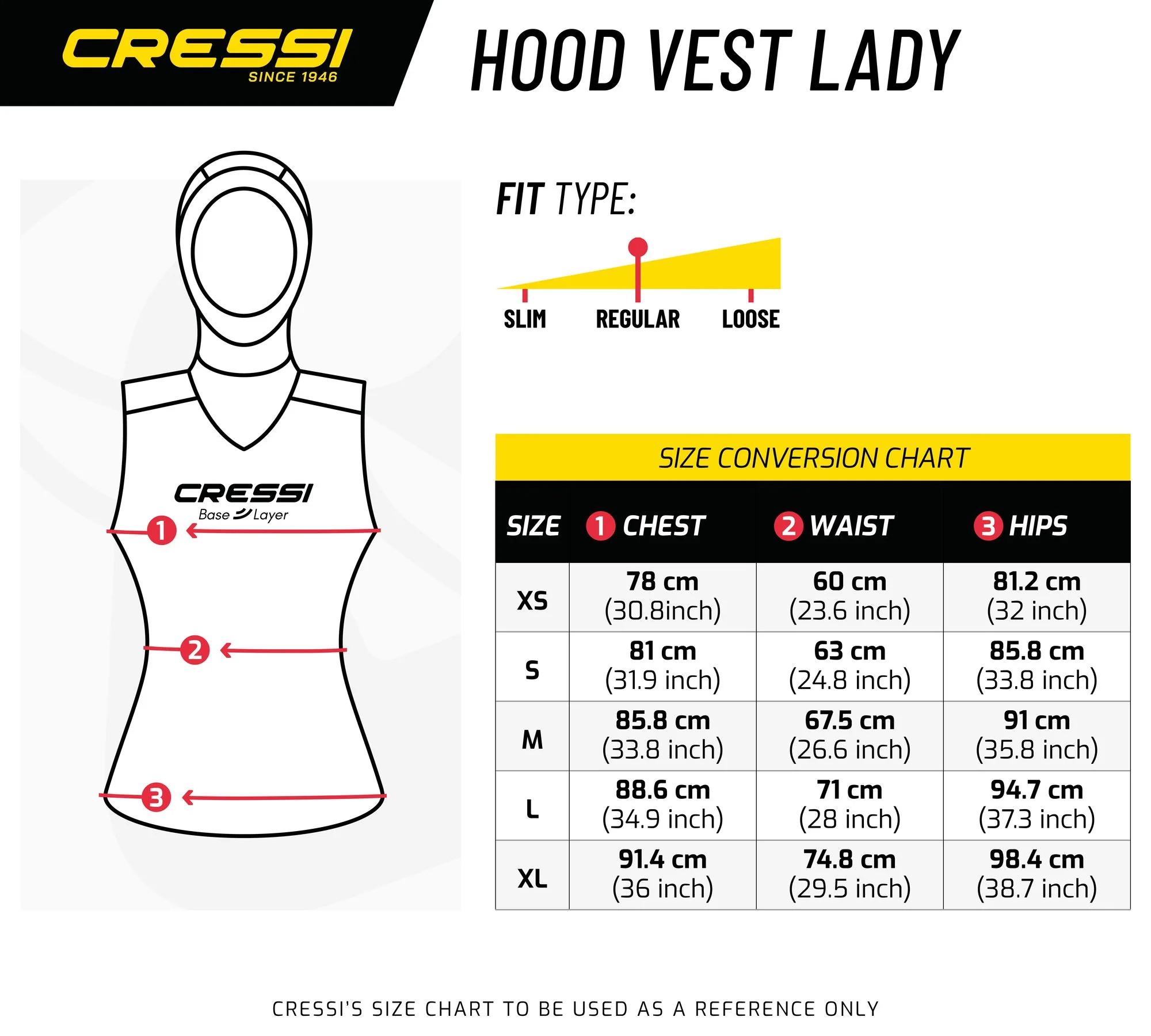 Cressi Base Layer Hooded Vest Sizing Chart
