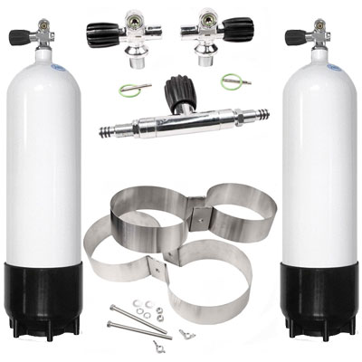 Faber Twin Steel Cylinders with Manifold - 232 bar - 12.2 litre - Click Image to Close