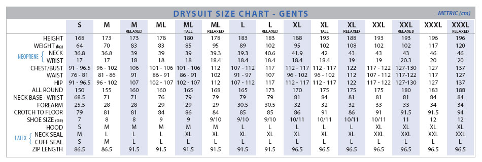Tusa Wetsuit Size Chart