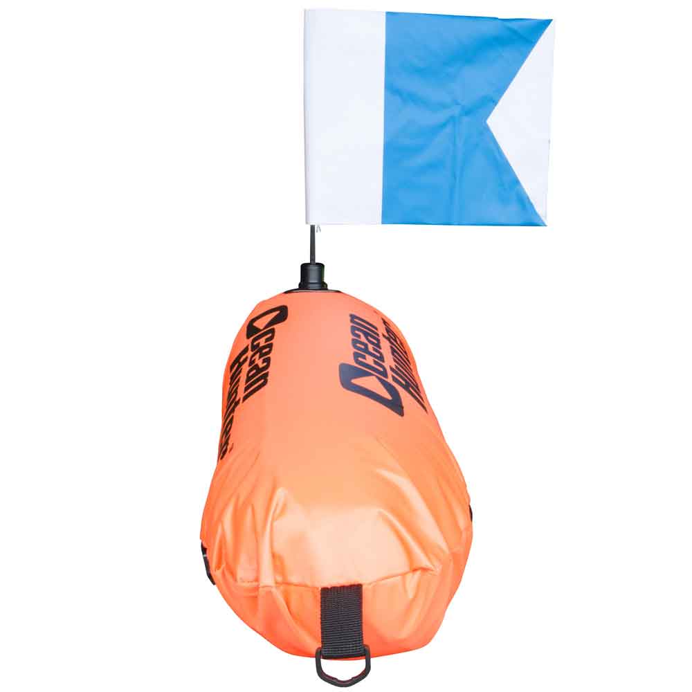 Ocean Hunter Inflatable Torpedo Float w Line & Alpha Flag (Ylw) - Click Image to Close