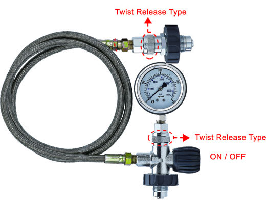 Sonar Gas Transfer/Fill/Equaliser Hose with Pressure Gauge DIN - Click Image to Close